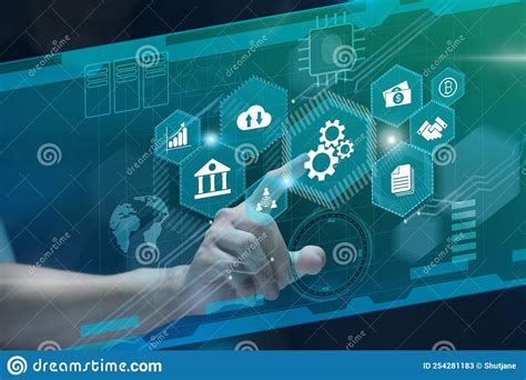 Businessman Touches Virtual Screen Technology To Do Online Transactions