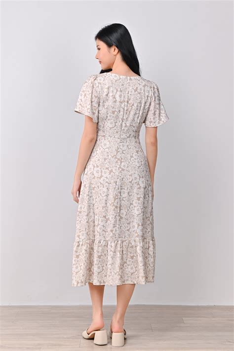 NUDE BLOOMS SQUARE NECK SLIT DRESS All Would Envy