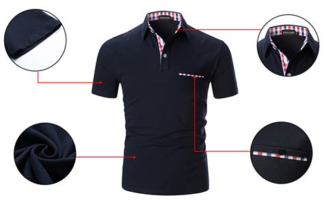 Sttlzmc Polo Shirts For Men Short Sleeve Casual Fit Plaid Collar T Shirts Amazonca Clothing