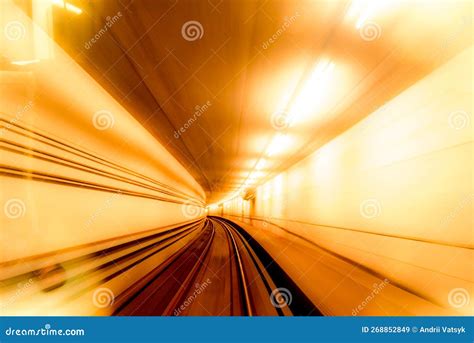 Abstract Image Of Motion Blurred Tracks And Subway Tunnel In Copenhagen Denmark Stock Image