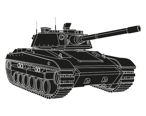 Tanque de batalha principal desenho preto veículo de combate blindado