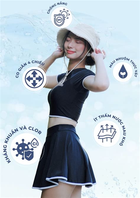 Đồ bơi NỮ BIKINI PASSPORT Hai mảnh LC dạng váy áo tay ngắn có logo màu Đen BS1012 BL