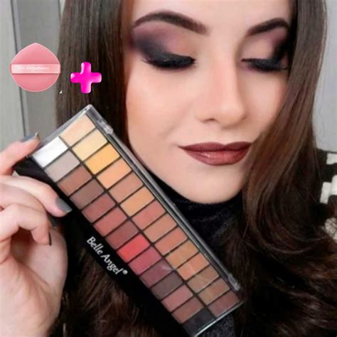 Paleta Sombras Original Belle Angel Profissional Cores Nude Completa Make Maquiagem Esponja