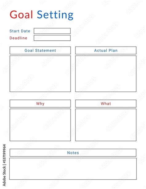 Goal Setting Template. Colourful Goal Setting Template. Downloadable Planner Template. Stock ...