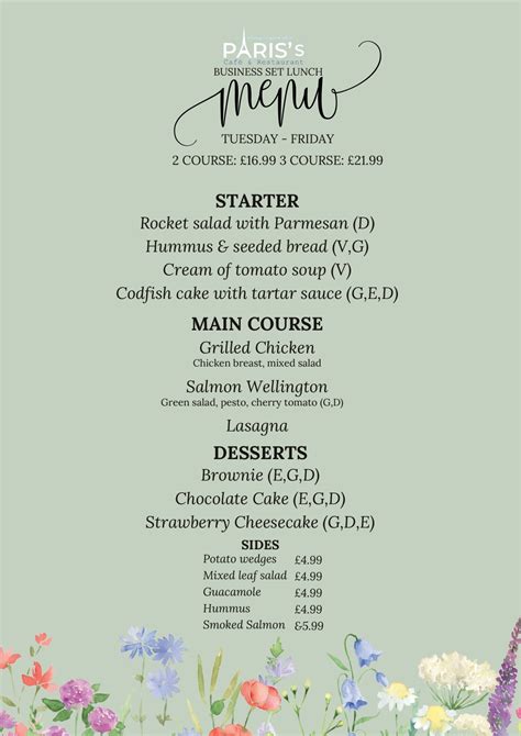 Menu – PARIS'S Cafe & Restaurant