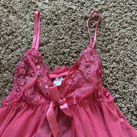 Hot Pink Lace Mesh Lingerie Dress So Depop