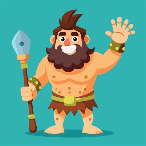 Premium Vector A Cartoon Illustration Of A Caveman With A Beard And A