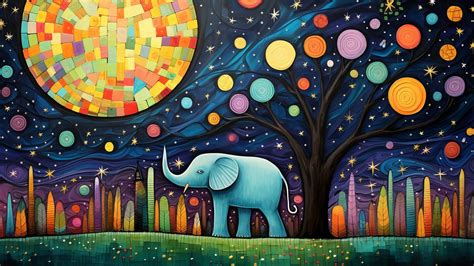 Download Whimsy Elephant, Starry Night Art, Elephant Illustration. Royalty-Free Stock ...