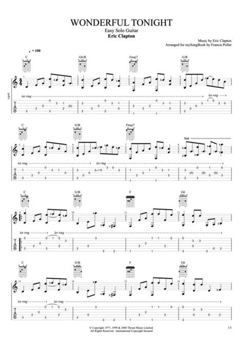 Wonderful Tonight By Eric Clapton Guitar Tabs Chords Sheet