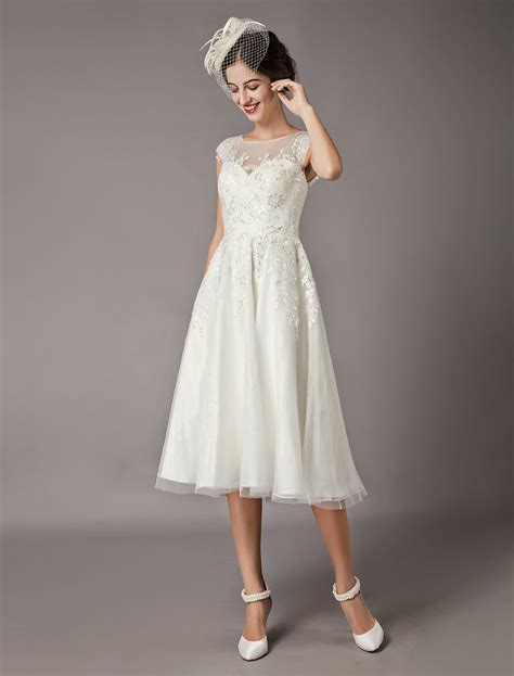Robe De Mariée Vintage Ivoire En Dentelle Longueur Au Genou Robe De