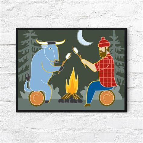 Paul Bunyan And Babe The Blue Ox Ride Bikes 18x 24 Etsy