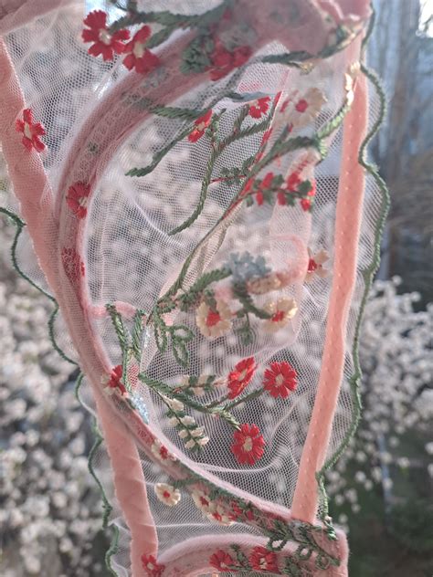 Flower Embroidered Lingerie Set Floral Sheer Bra Pink Bra Etsy
