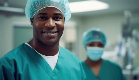 AI generated a male doctor in a surgical uniform with an aide in the