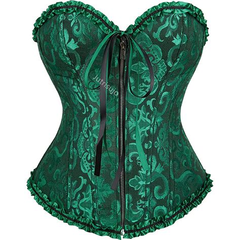Corset Top Plus Size Women Bustier Overbust Sexy Lace Up Front Zipper Corsets Floral Lingerie