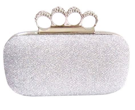 Silver Glitter Rhinestone Duster Knuckle Clutch Bridal Clutch Purse