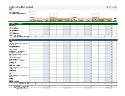 college budget templates   docs xlsx  formats samples