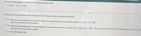 Solved Find The Unknown Angles In Triangle ABC For Each Triangle That