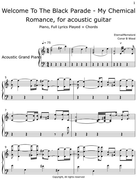 Welcome To The Black Parade My Chemical Romance For Acoustic Guitar