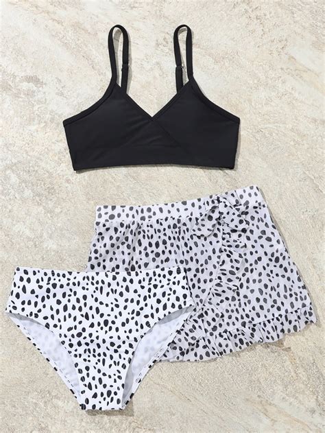 Popvcly Girl S Piece Swimsuits Leopard Bikini Bathing Suit With Cover Up Beach Skirt Upf