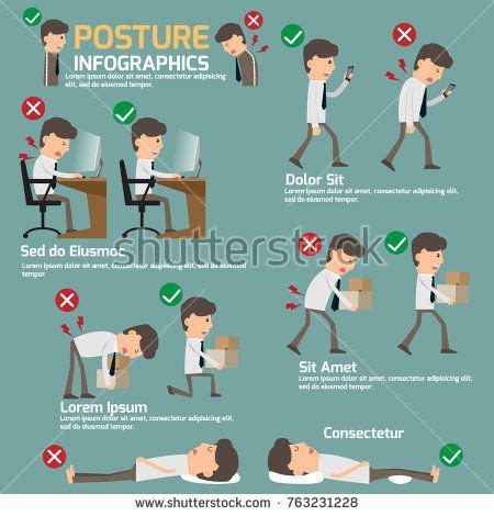 People Incorrect Posture Correct Posture Infographic Stock Vector