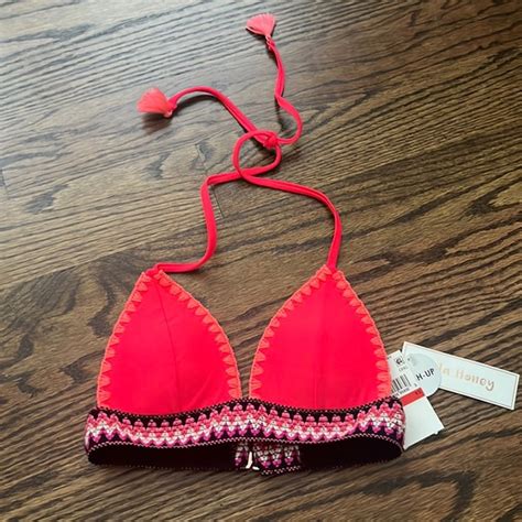 Hula Honey Swim Hula Honey Xs Coral Pink Boho Push Up Bikini Triangle Top Padded New Nwt