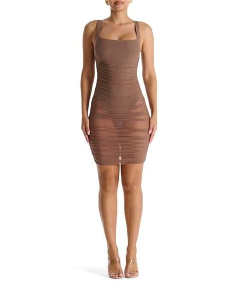 Naked Wardrobe The Meshed Up Minidress In Brown Lyst