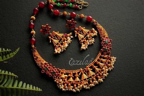 Wedding Baraat Maroon Antique Golden Green Gemstone Choker Set At