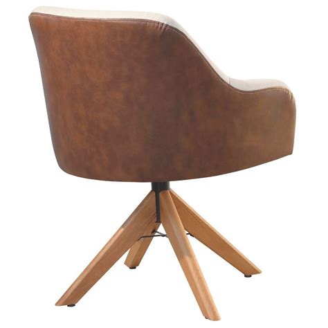 Poltrona Decorativa Hera Linho Nude Couro Caramelo Base Giratória em Madeira