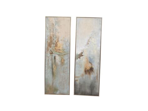 Set Of 2 Green And Gold Abstract Handpainted Wall Art 22w X 70h