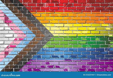 Progress Pride Flag On A Brick Wall Stock Vector Illustration Of Lesbian Tolerance