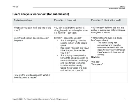 Grade 6 Poetry Analysis ESL Worksheet By Erika Chapman Worksheets