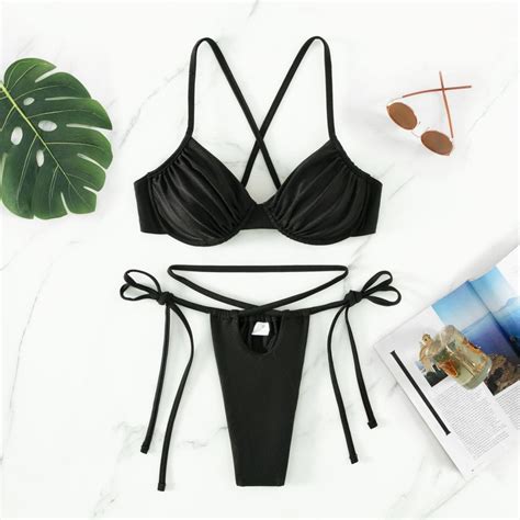 Costum De Baie Cu Bikini Reglabil FITINT Mykonos 2 Piese Push Up Negru FITINT Ro