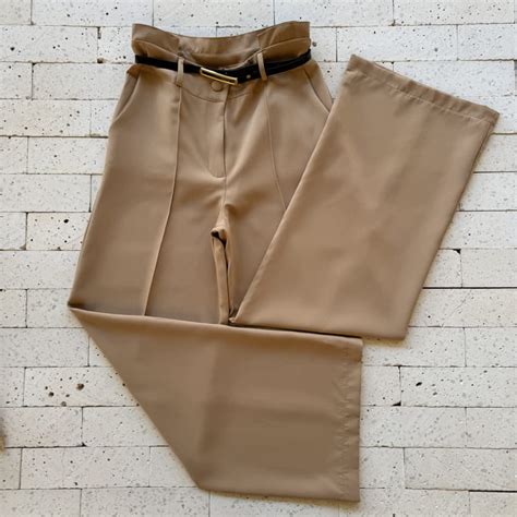 CALÇA PANTALONA ALFAIATARIA VINCO E CINTO NUDE Dondoca Moda Feminina