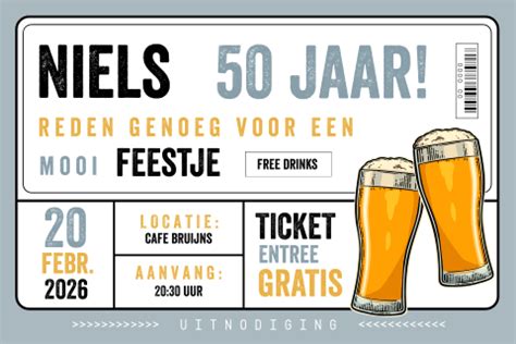 Ticket Uitnodiging Voor Een Verjaardag 50 Jaar Met Bierglazen