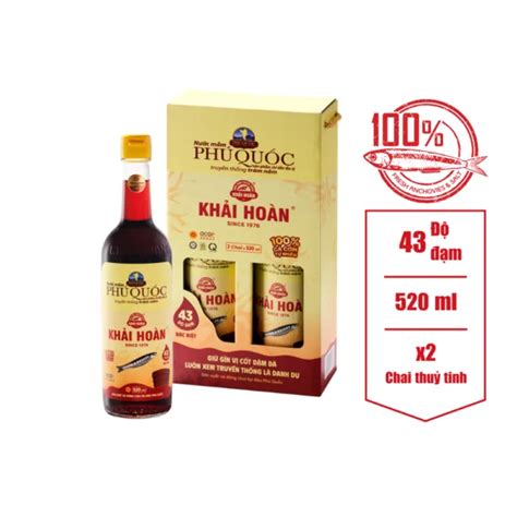 Nước mắm khải hoàn phú quốc 43 độ đạm cặp 2 chai 520ml