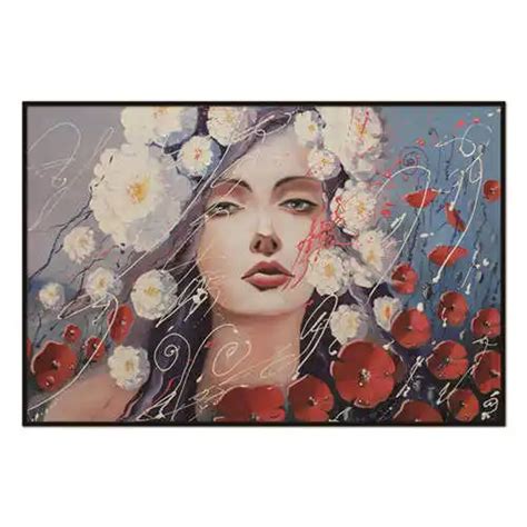 Modern Wall Art Girl With Flowers Unframed Canvas Painting For Home Bedroom Art Wall Decoration