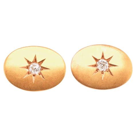 1890s 10 Carat Old Mine Cut Diamond Cufflinks In 14 Karat Yellow Gold