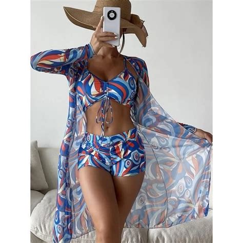 Bikini swimsuit Maillot de bain imprimé Tropical ensemble 3 FRHH10 Col 10 Cdiscount Prêt à