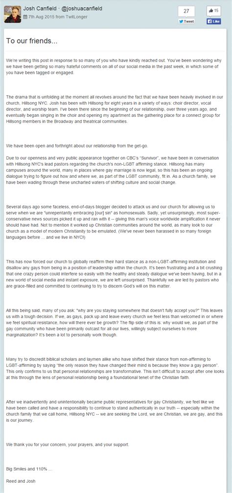 Gay Couple At Center Of Hillsong Controversy Say They Ve Been Open And Forthright About