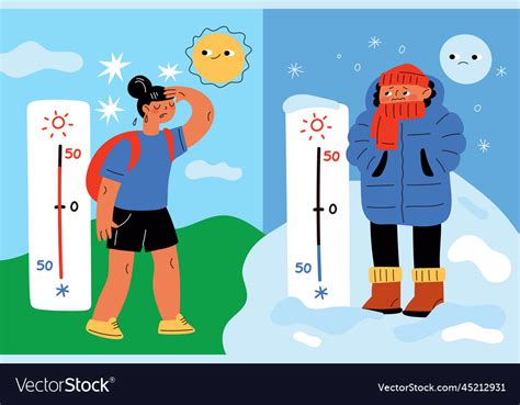 Hot And Cold Weather Summer Heat Or Winter Frost Vector Image