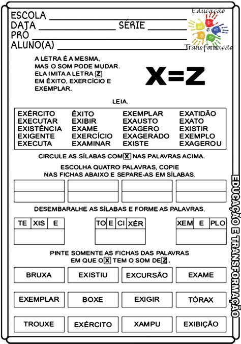 Atividades Sons Do X - REVOEDUCA