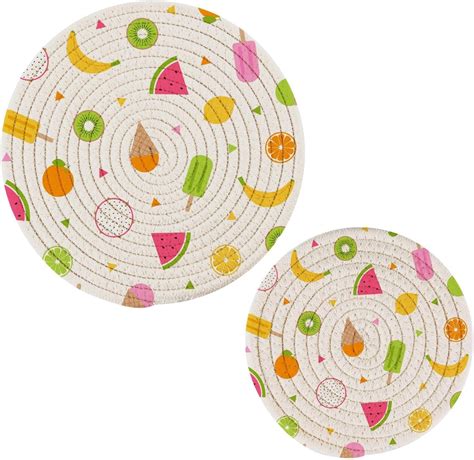Pot Holders Trivets Set Cotton Potholders Set Set Of Cute Tropical Fruits Hot Pot Trivets