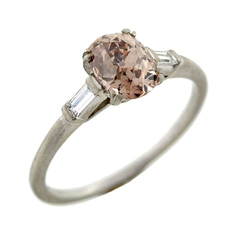 Art Deco Champagne Colored Cushion Cut Diamond Engagement Ring 1 22ct