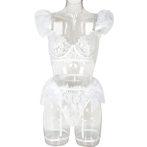 High Quality Women Sexy Feather Eyelash Lace Lingerie Set Transparent Femmes Luxury Breathable