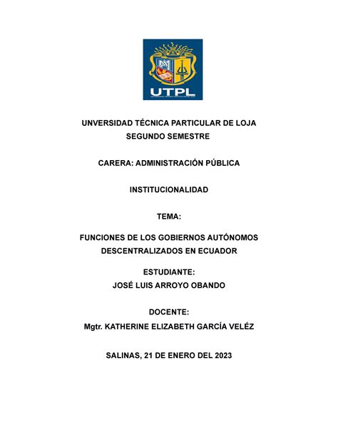 Funciones De Los Gobiernos Aut Nomos Descentralizados En Ecuador