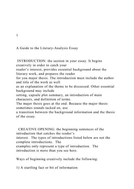 1 A Guide To The Literary Analysis Essay Introdudocx