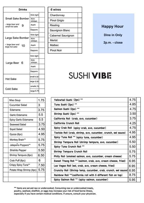 Menu At Sushi Vibe Restaurant Phoenix