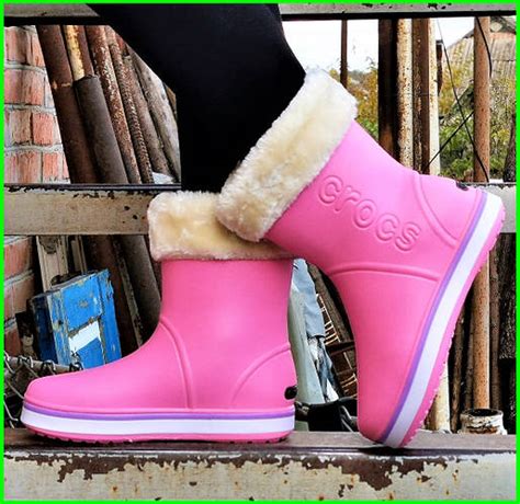 Купить Женские Резиновые Полусапожки CROCS Розовые Сапоги Кроксы Теплые ...