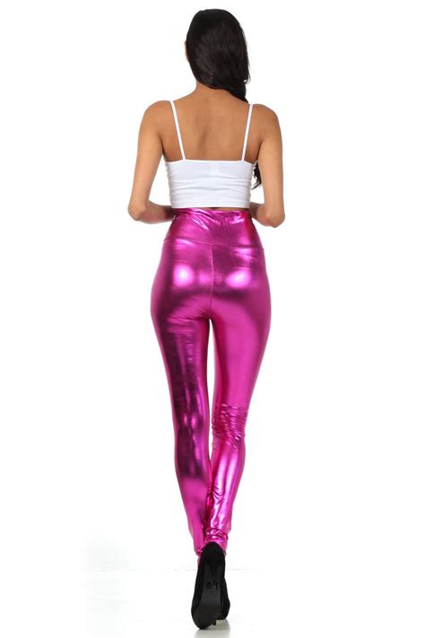 Sakkas Shiny Liquid Metallic High Waist Stretch Leggings Made In Usa