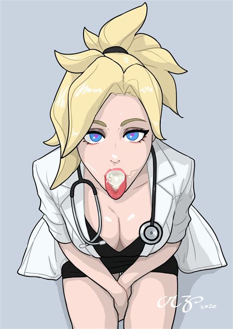 Overwatch Free Sex Art Tongue Out Mercy Doctor Cleavage Valorant